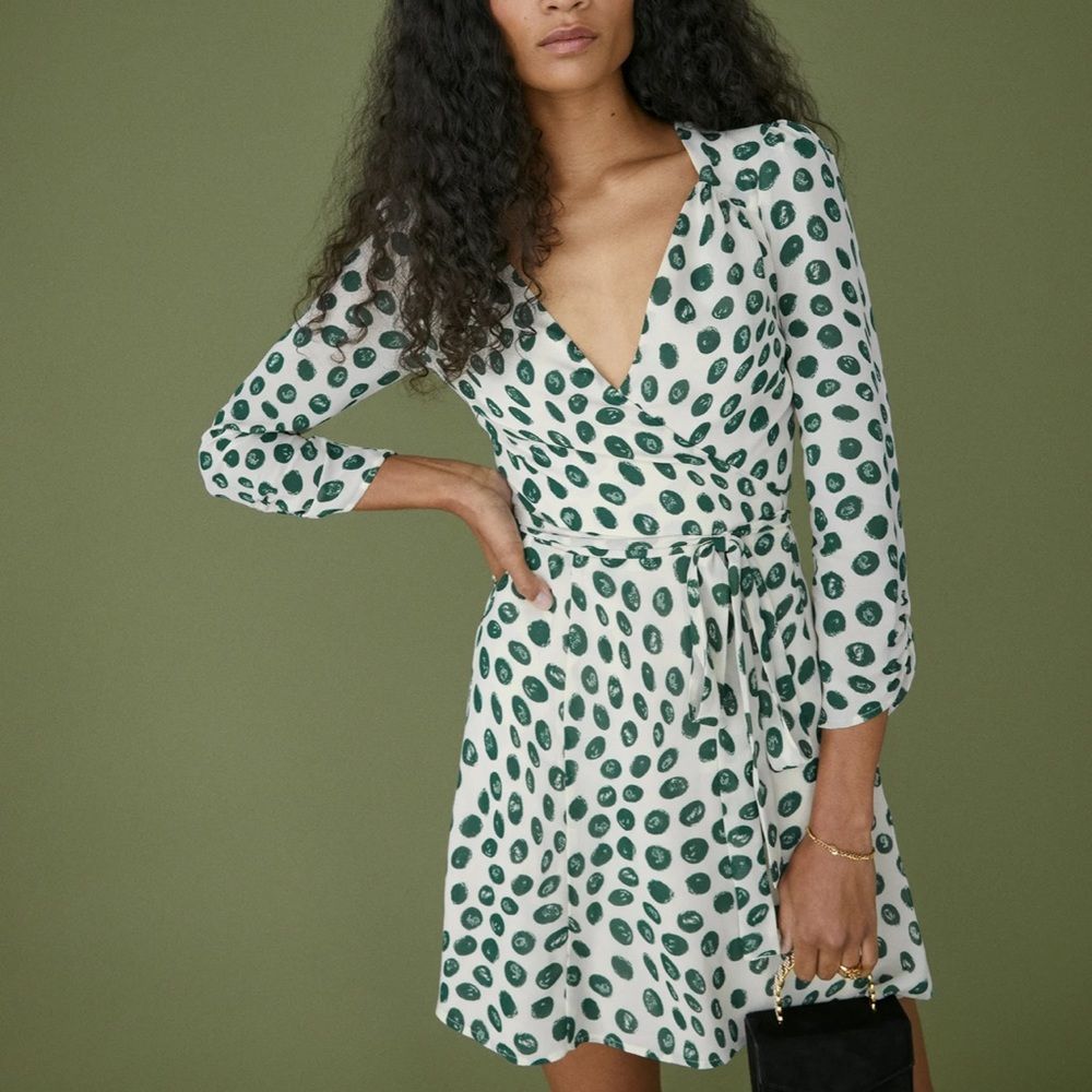 Reformation Murietta Tapioca Long Sleeve V Neck Wrap Dress Size Large